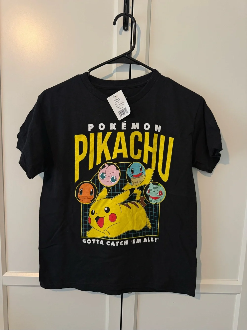 Pokemon Black Pikachu Graphic Tee with Yellow & Multicolor Characters
